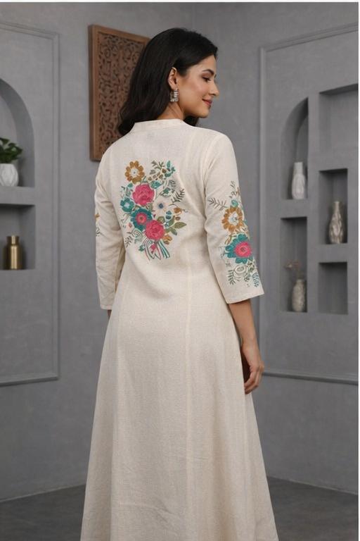 White Cotton Embroidered Anarkali Kurta Dress