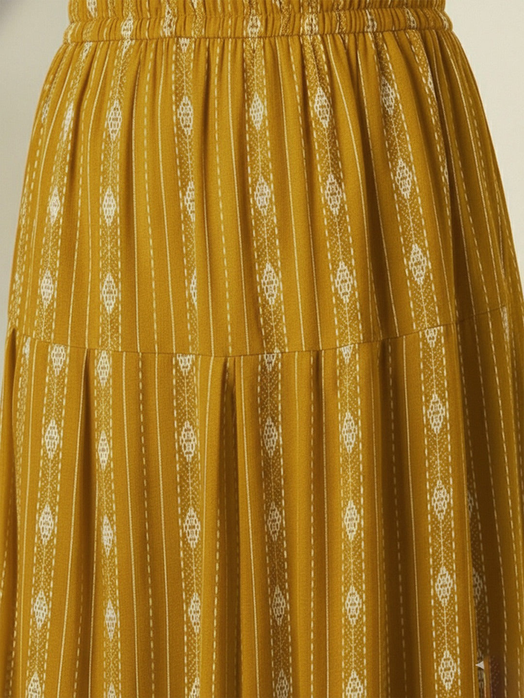 Mustard Yellow Printed Cotton Kurta Pant Set