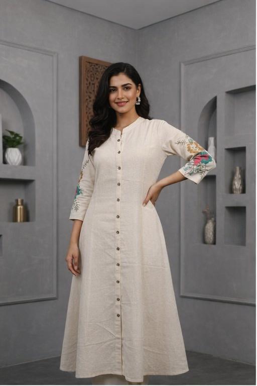 White Cotton Embroidered Anarkali Kurta Dress