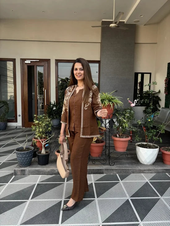 Women's Premium Coffee Brown Straight Kurta Palazzo Set
