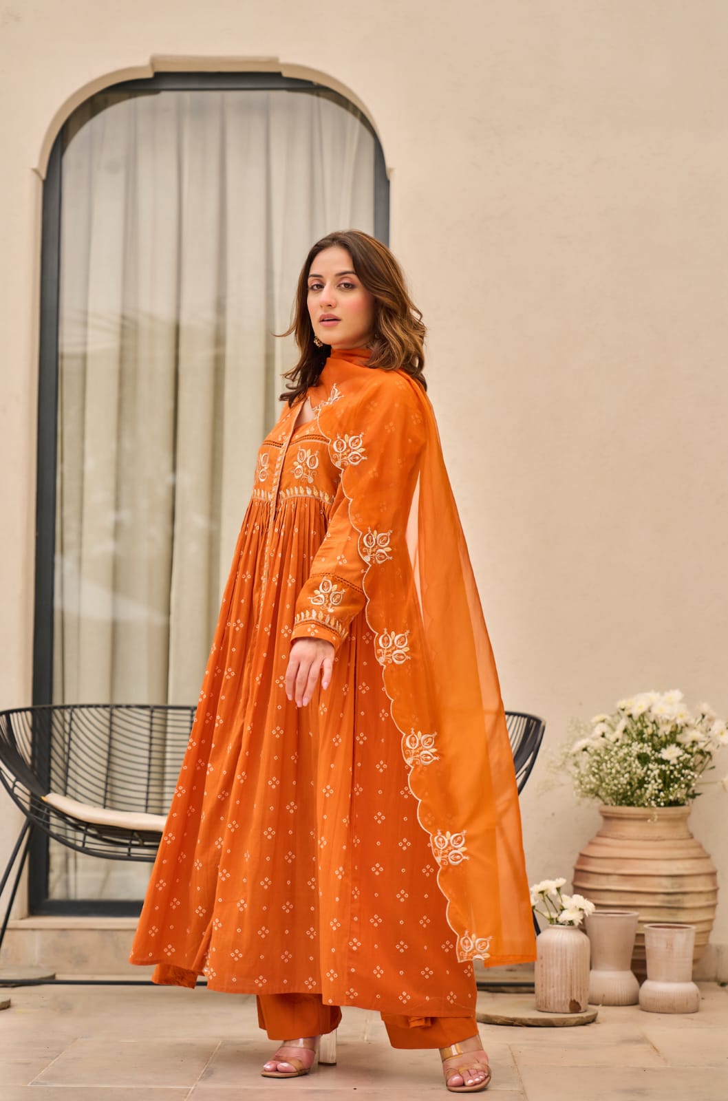 Orange Radiance Embroidered Anarkali Kurta Set with Dupatta