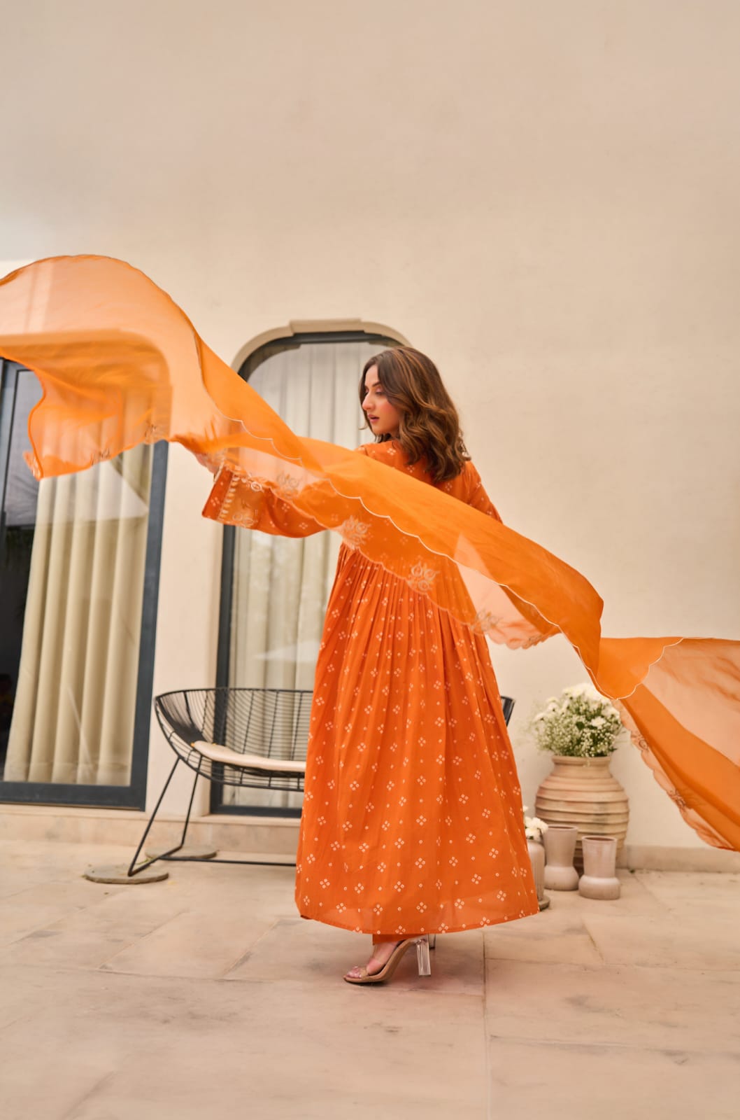 Orange Radiance Embroidered Anarkali Kurta Set with Dupatta