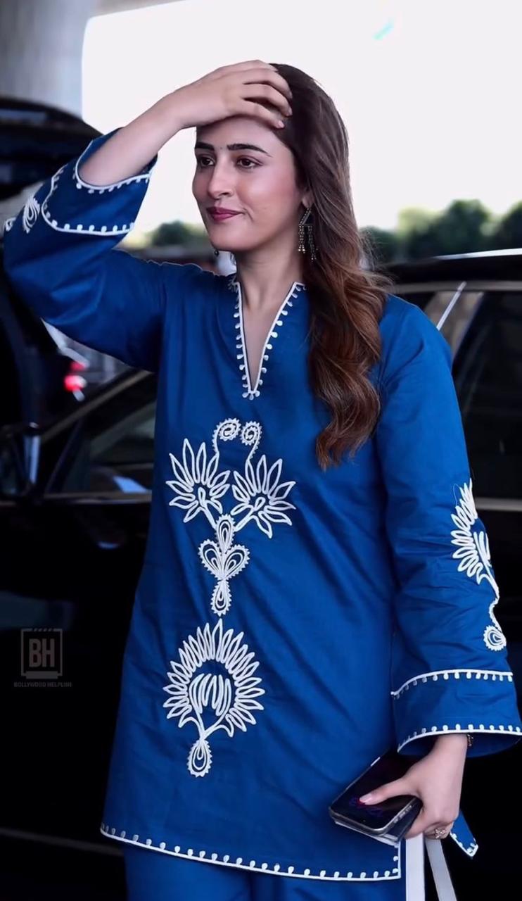 Royal Blue Ivory Embroidered Co-ord Kurta Set