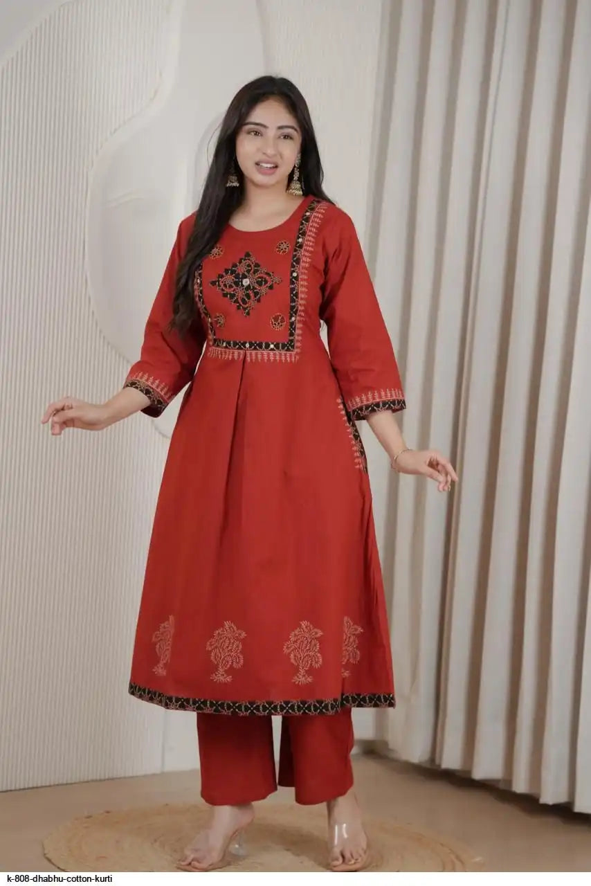 Premium Red Embroidered Kurti Palazzo Set