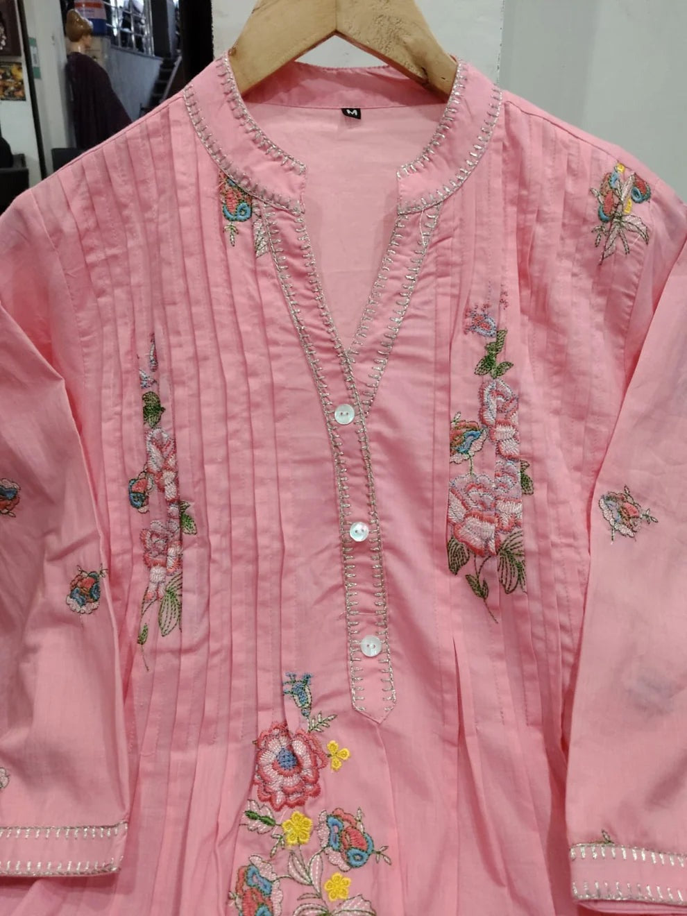 Jaipur  Premium Blush Pink Floral Embroidered A-Line Kurta