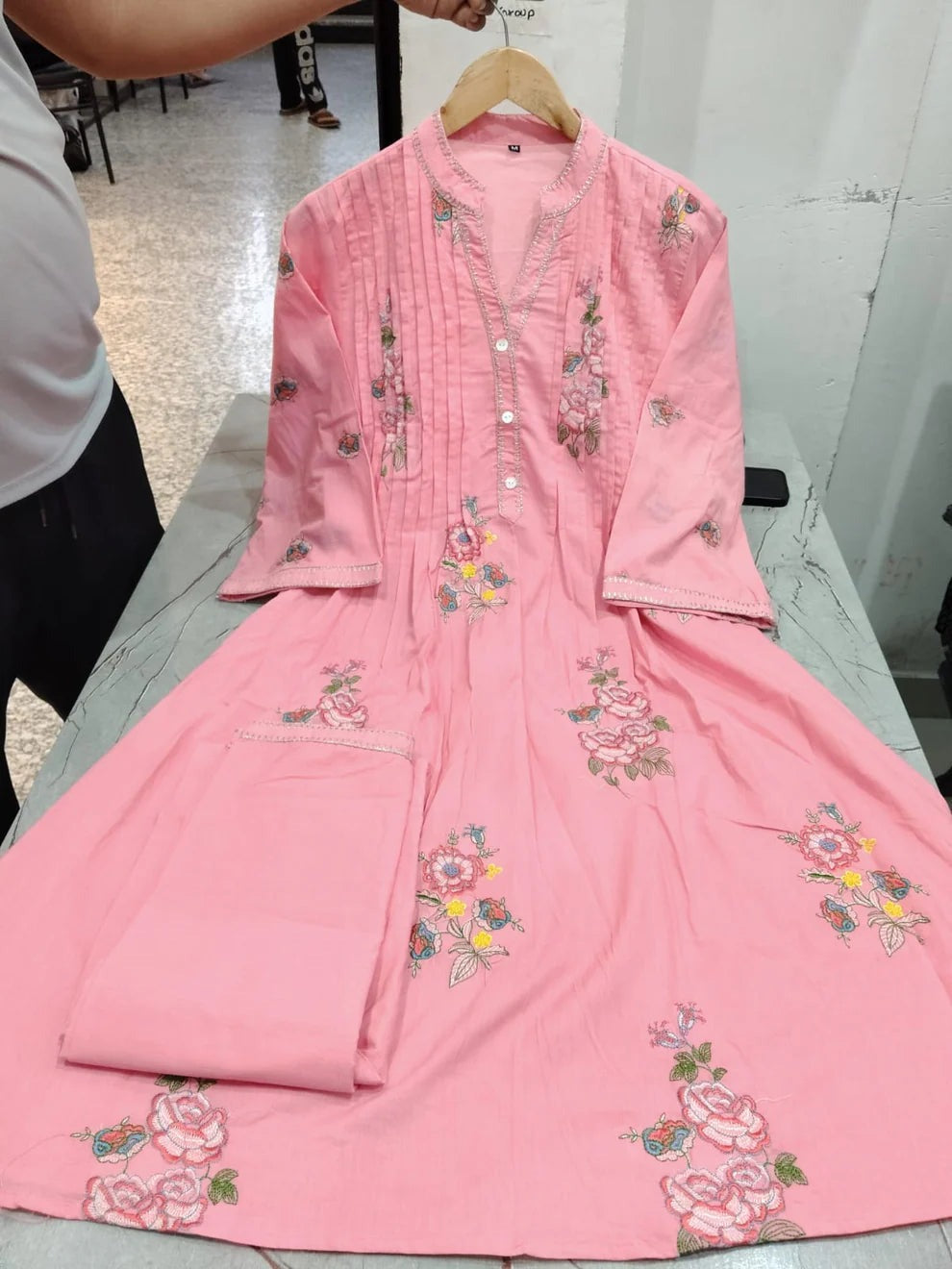 Jaipur  Premium Blush Pink Floral Embroidered A-Line Kurta